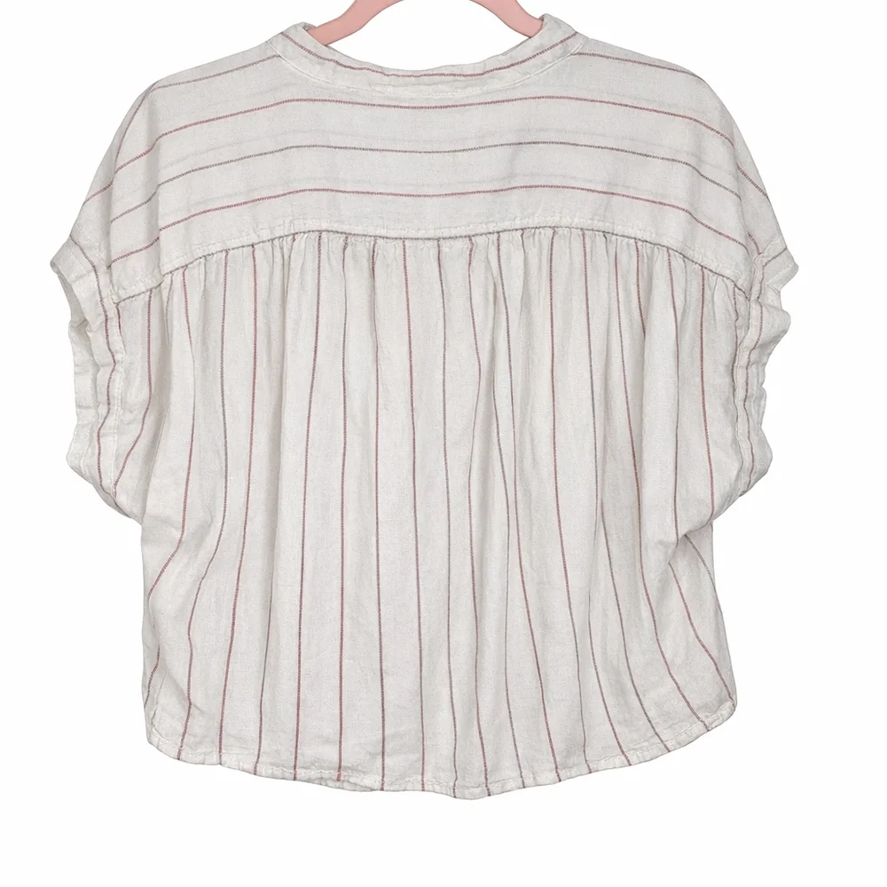 A.n.a V-Neck Short Sleeve Cropped Linen Pullover Top L - Picture 3 of 9